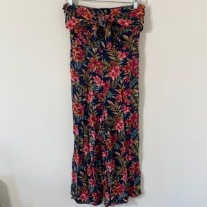 American Eagle Strapless Front Tie Floral Tropical Jumpsuit Size Small